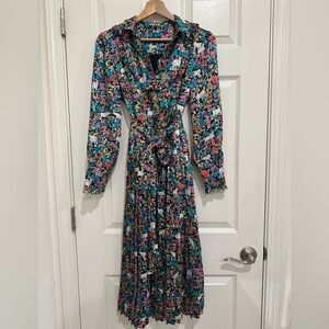 J Crew Long Sleeve Flowers And Goats Print Dress